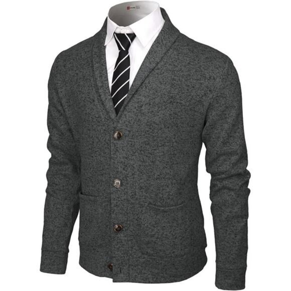 Other - Mens Casual Comfortable Fit Cardigan Sweater Cmocal068-charcoal
